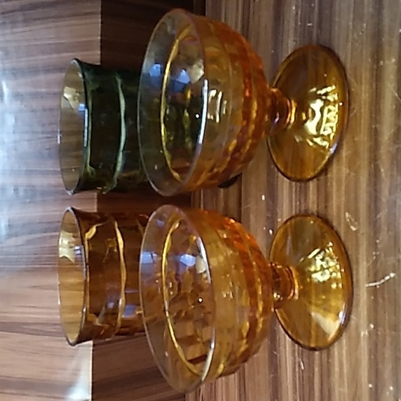 Vintage Indiana Glass dessert goblets glasses set of 4 gold amber and green - Picture 1 of 4